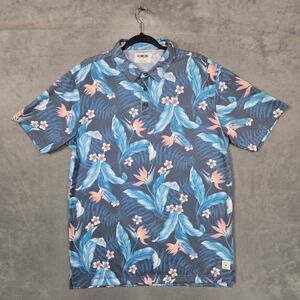 Linksoul Blue Floral‎ Polo Shirt mens Large golf AOP